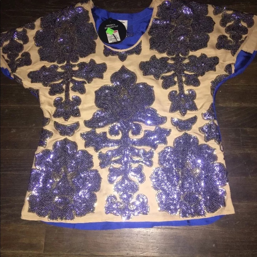 Neiman Marcus by Target Sequin Gold Blue Shirt